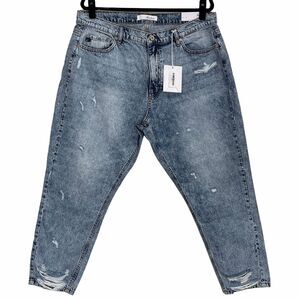 Kancan Relaxed Ankle Jeans Womens XL 37x26 Blue Distressed High Rise NWT